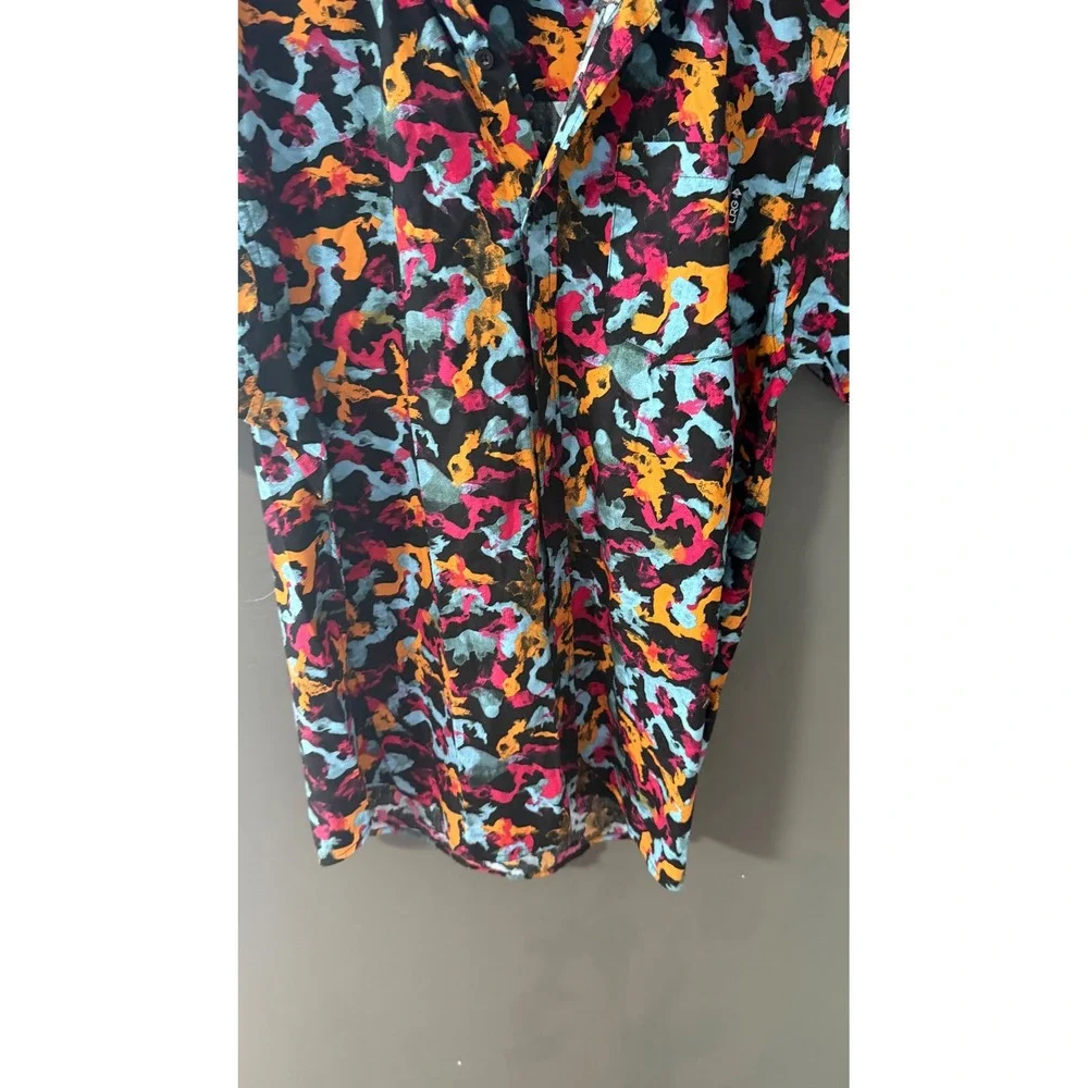 LRG Mens‎ Abstract Camo Button Down Shirt Short Sleeve Multi Color Cotton Skater